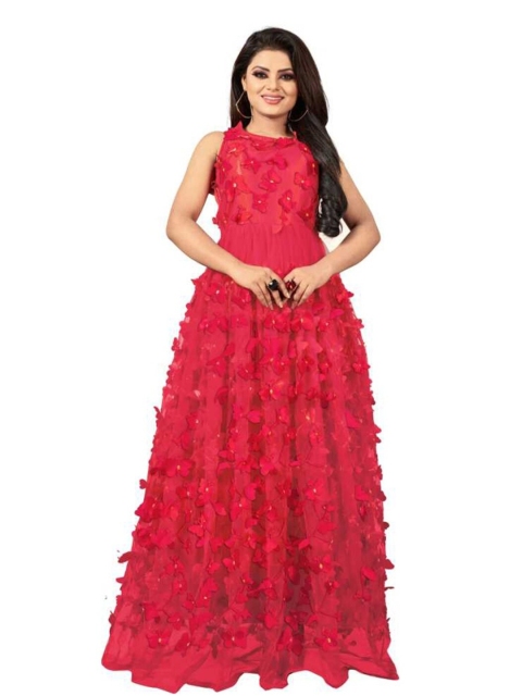 

APNISHA Red Net Embellished Ethnic Semi-Stitched Maxi Dress