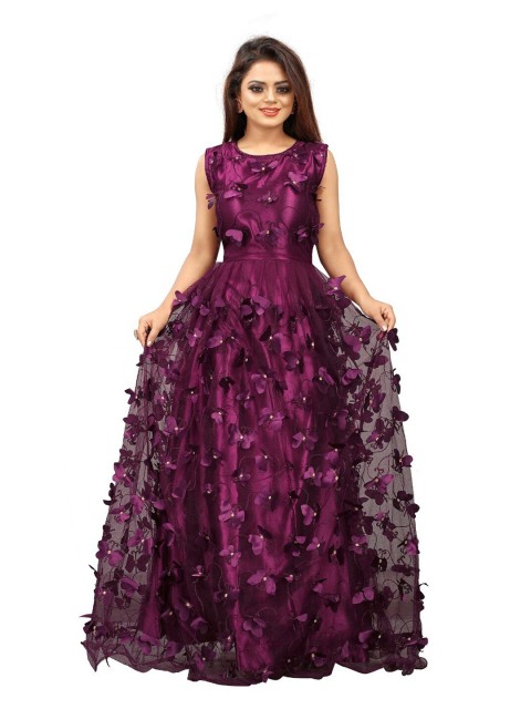 

APNISHA Purple Net Embellished Semi-Stitched Maxi Dress