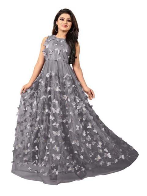 

APNISHA Women Grey Floral Net Empire Maxi Dress