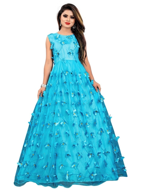 

APNISHA Blue Net Ethnic Embellished Semi-Stitched Maxi Dress