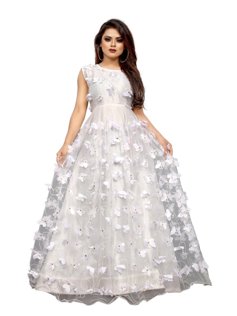 

APNISHA Women White Floral Net Ethnic Maxi Dress