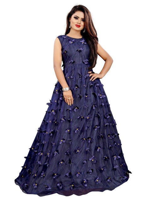 

APNISHA Navy Blue Embellished Net Maxi Dress