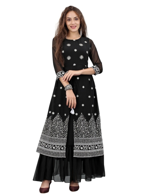 

APNISHA Black Ethnic Motifs Georgette Ethnic Maxi Dress
