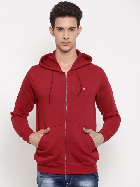 

Proline Active Men Red Solid Hooded Sweatshirt