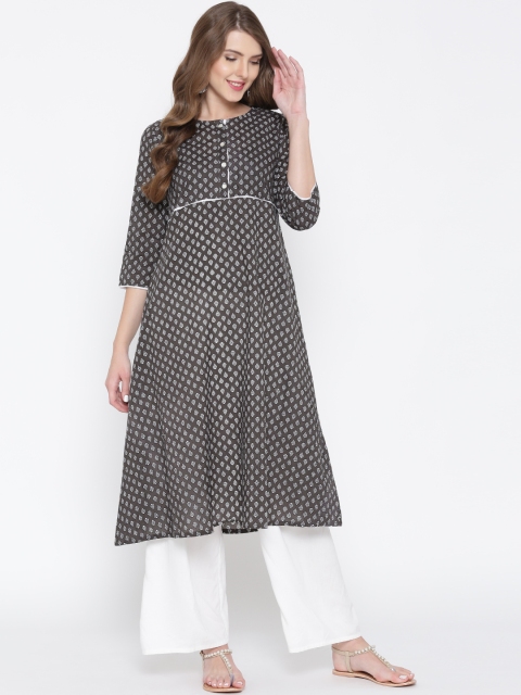 

Moda Rapido Women Grey Hand Block Print A-Line Kurta