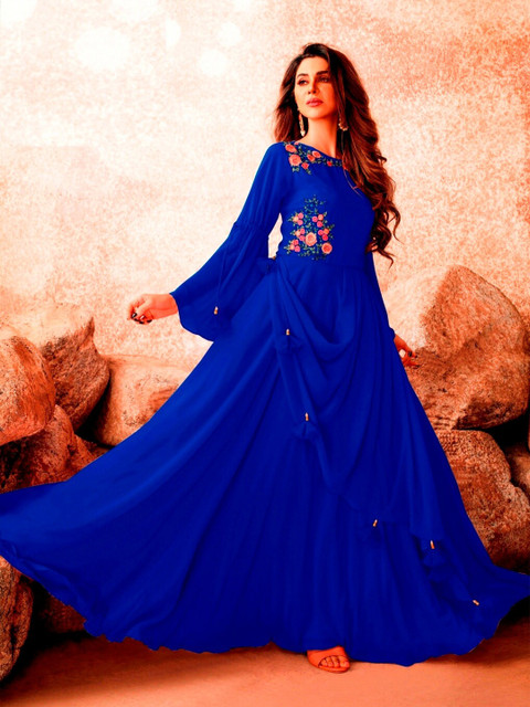 

APNISHA Blue Embellished Georgette Ethnic Maxi Dress