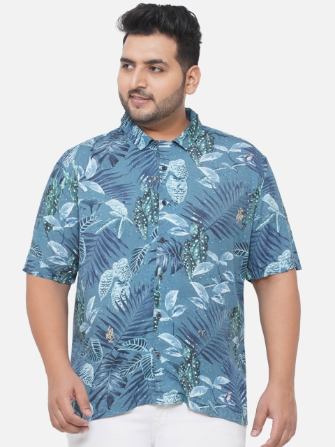 

Santonio Men Plus Size Blue Comfort Tropical Printed Casual Cotton Shirt