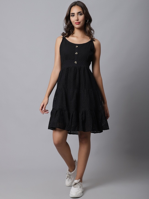 

MARC LOUIS Women Black Self Design Dress