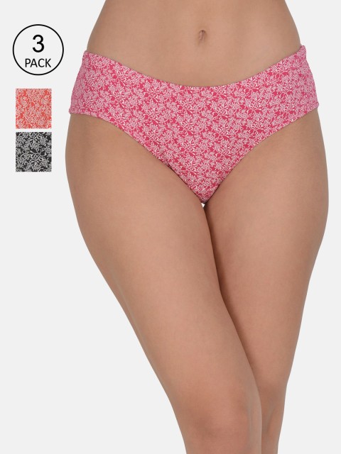 

Leading Lady Women Pack Of 3 Printed Pure Cotton Hipster Briefs, Red