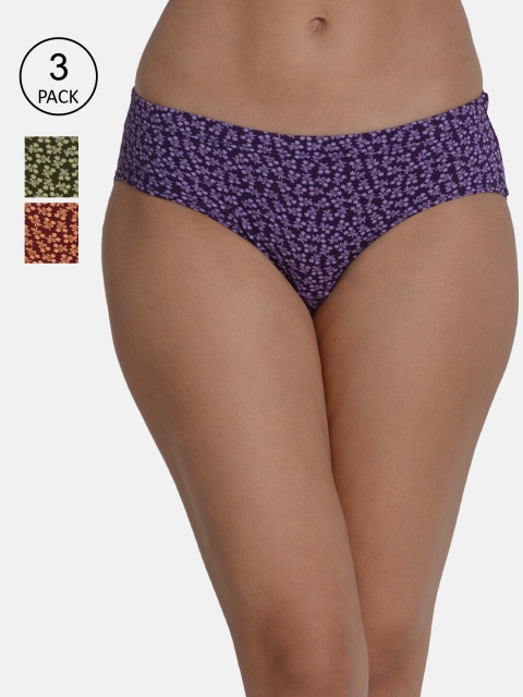 

Leading Lady Women Pack of 3 Printed Mid-Rise Hipster Briefs, Purple