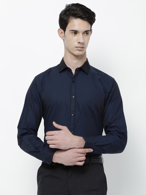 

Black coffee Men Navy Blue Slim Fit Solid Formal Shirt