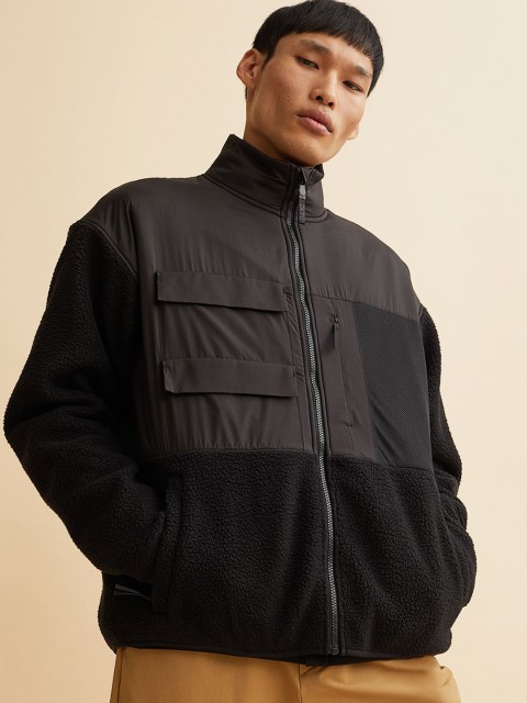 

H&M Men Regular Fit Fleece Sports Jacket, Black