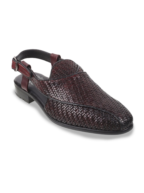 

DAVINCHI Men Maroon & Black Ethnic Leather Shoe-Style Sandals