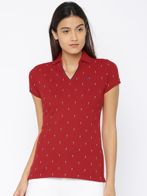 

U.S. Polo Assn. Women Women Red Printed Polo Collar T-shirt