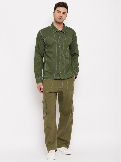 

FUGAZEE Men Olive Green Solid Pure Cotton Co-Ords