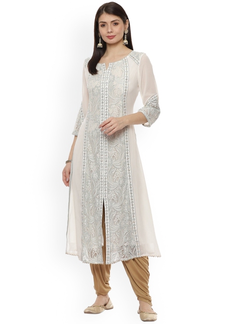 

Lakshita Women Light Green & White Ethnic Motifs Embroidered Kurta