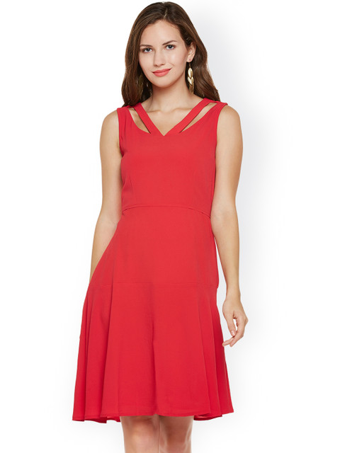 

Latin Quarters Women Red Solid Fit and Flare Dress