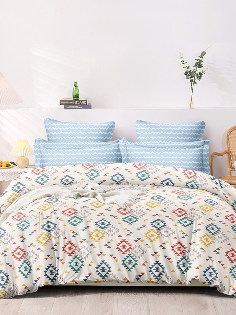 

homewards White & Blue Geometric Microfiber AC Room 150 GSM Double Bed Dohar