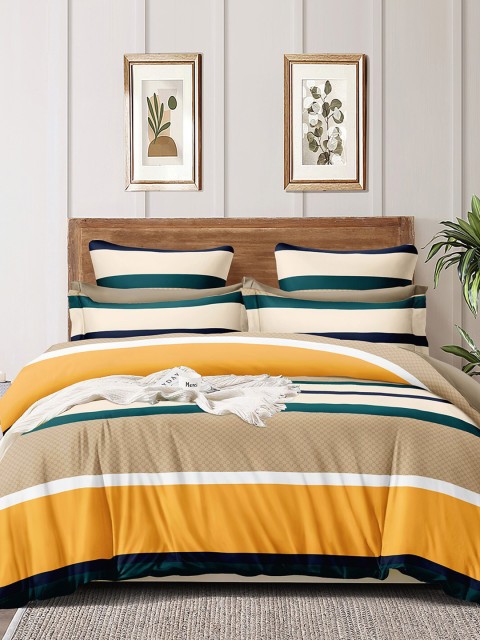 

homewards White & Yellow Striped Microfiber AC Room 150 GSM Double Bed Dohar