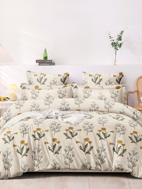 

homewards Cream-Coloured & Green Floral Microfiber AC Room 150 GSM Double Bed Dohar