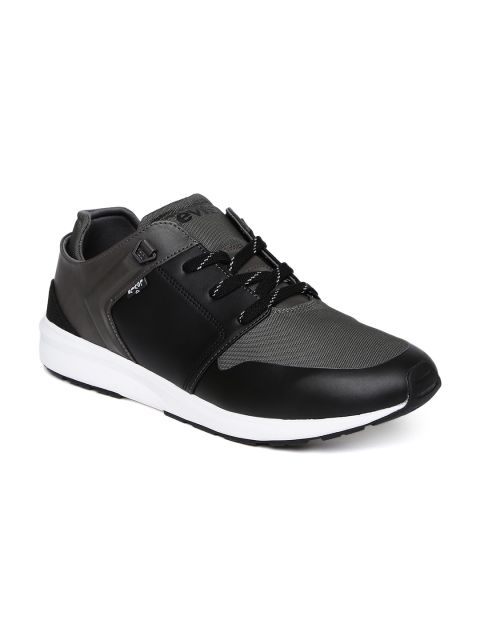 

Levis Men Black & Charcoal Grey Mesh Mid-Top Black Tab Runner Sneakers