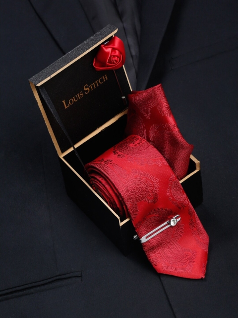 

LOUIS STITCH Men Red Printed Skinny Tie