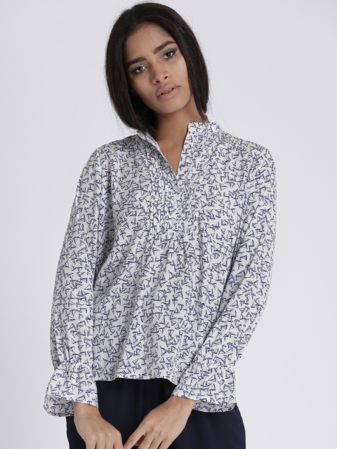 

Chemistry Women White & Blue Printed Top