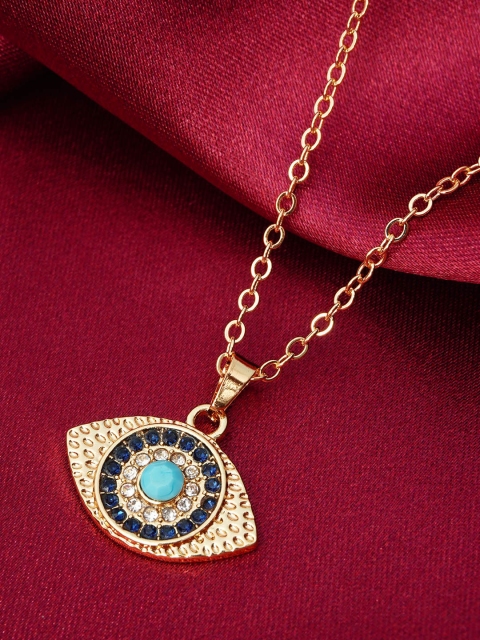 

Ferosh Gold-Toned & White Crystal Studded Evil-Eye Pendant With Link Chain