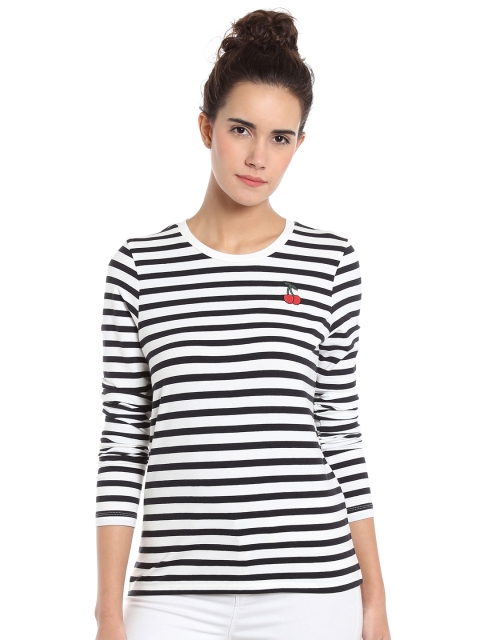 

Vero Moda Women Black & White Striped Fitted Top