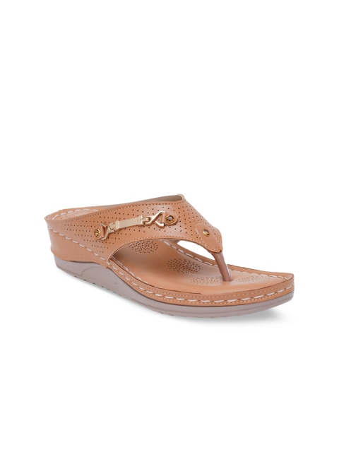

VEILLE Women Tan Textured PU Comfort Sandals with Laser Cuts