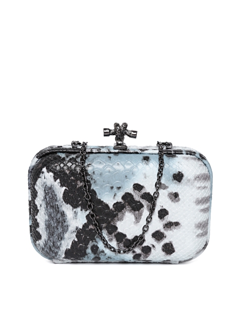

GIORDANO Blue & Off-White Snakeskin-Textured Box Clutch with Chain Strap