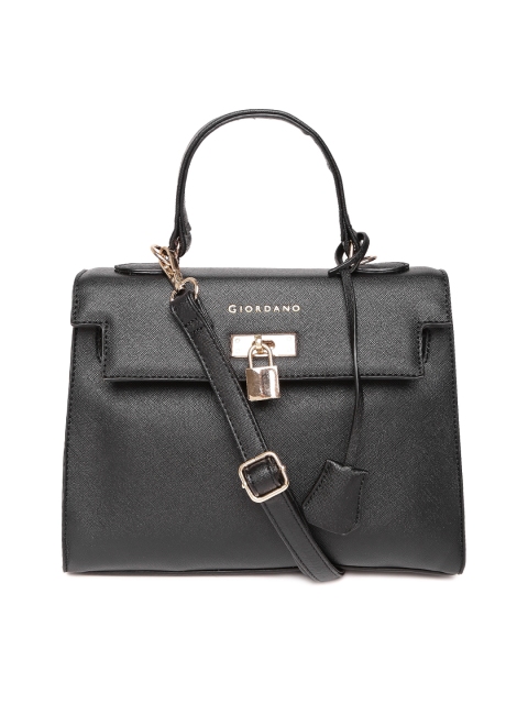 

GIORDANO Black Solid Satchel with Detachable Sling Strap