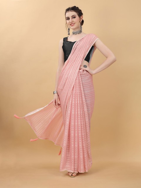 

kasee Pink & White Floral Satin Saree