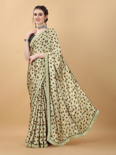 

kasee Cream-Coloured & Brown Floral Satin Saree