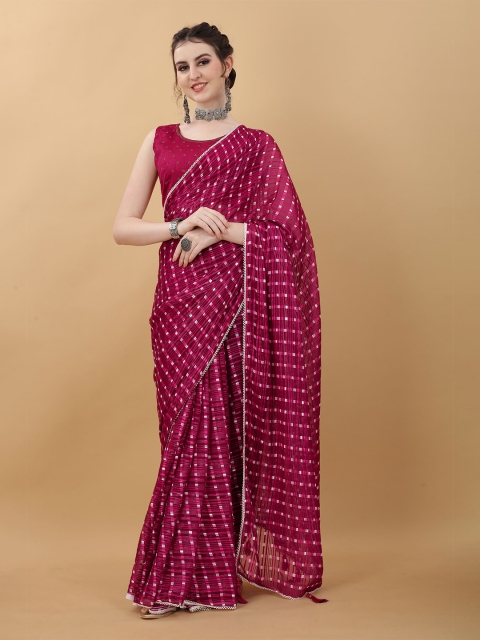 

kasee Maroon & White Satin Geometric Printed Saree