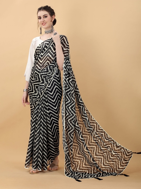 

kasee Black & White Printed Satin Saree