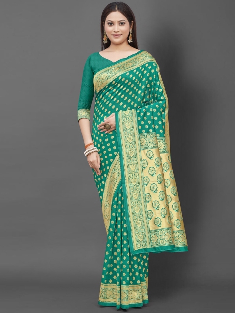 

Mitera Sea Green & Gold-Toned Woven Design Zari Silk Blend Banarasi Saree