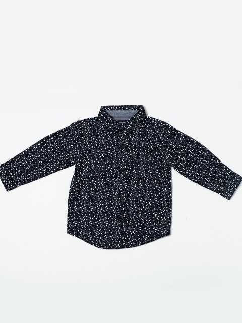 

Nuberry Boys Navy Blue Printed Casual Cotton Shirt
