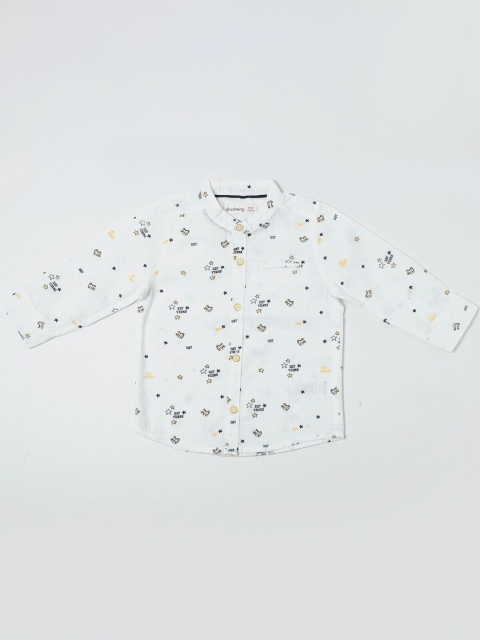 

Nuberry Boys White Cotton Printed Casual Shirt