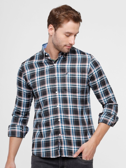 

Double Two Men Green Slim Fit Tartan Checked Cotton Casual Shirt