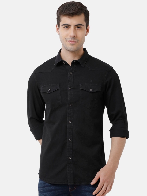 

Double Two Men Black Solid Slim Fit Casual Shirt