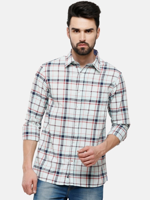 

Double Two Men White Slim Fit Tartan Checks Checked Casual Cotton Shirt