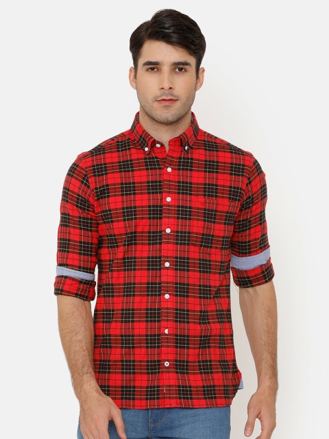 

Double Two Men Red Slim Fit Tartan Checks Casual Shirt