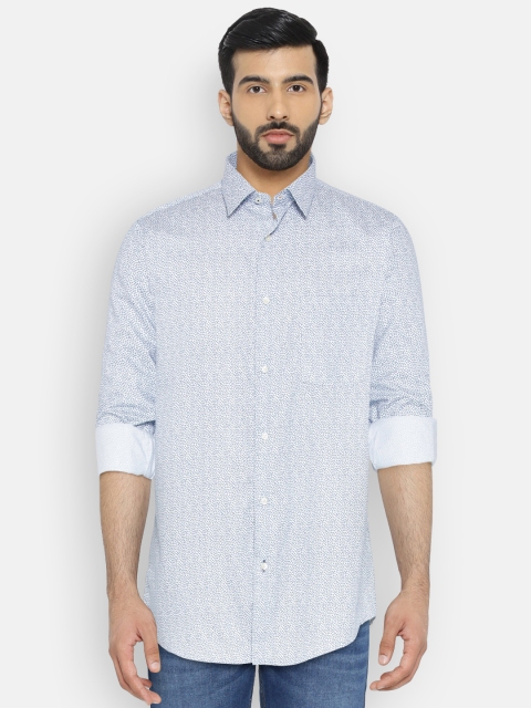 

Blackberrys Men White & Blue Slim Fit Printed Casual Shirt