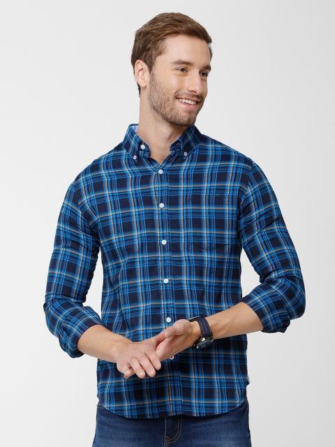 

Double Two Men Navy Blue Slim Fit Tartan Checks Checked Casual Shirt