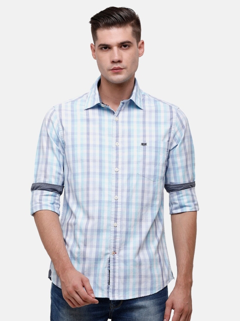 

Double Two Men Blue Slim Fit Checked Casual Shirt