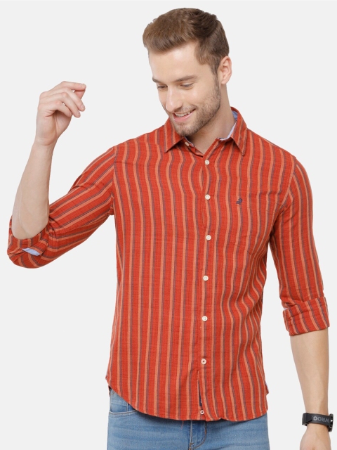 

Double Two Men Red Slim Fit Striped Casual Cotton Shirt