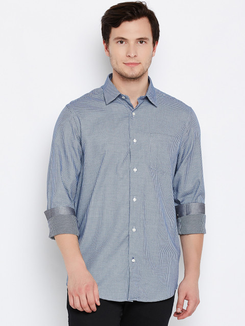 

Blackberrys Men White & Navy Blue Slim Fit Self-Design Casual Shirt