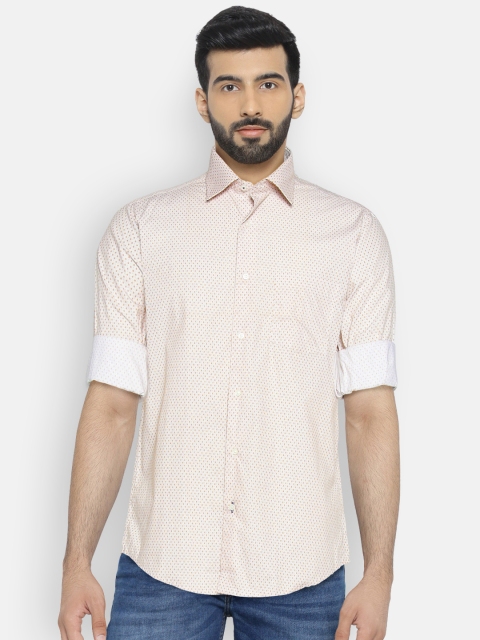 

Blackberrys Men Off-White & Mustard Yellow Slim Fit Printed Casual Shirt
