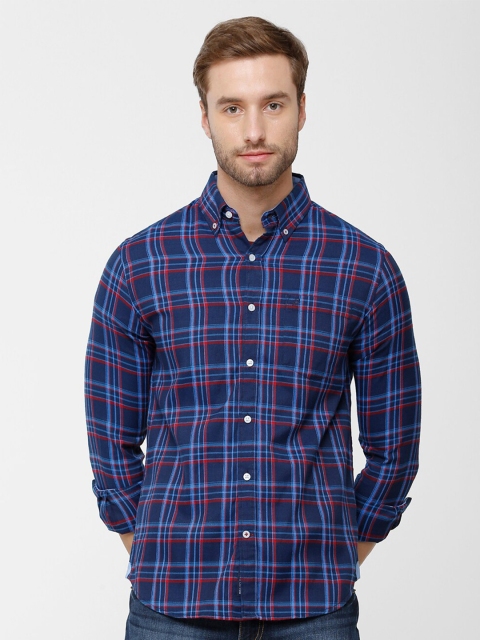 

Double Two Men Blue Slim Fit Tartan Checks Checked Casual Shirt